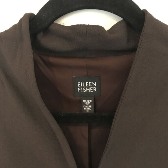 Eileen Fisher Size S Brown Italian Fabric Wool Button-Front Long Blazer Jacket - Picture 3 of 10